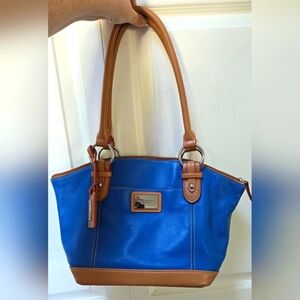 Tignanello Blue and Tan Leather Tote Bag